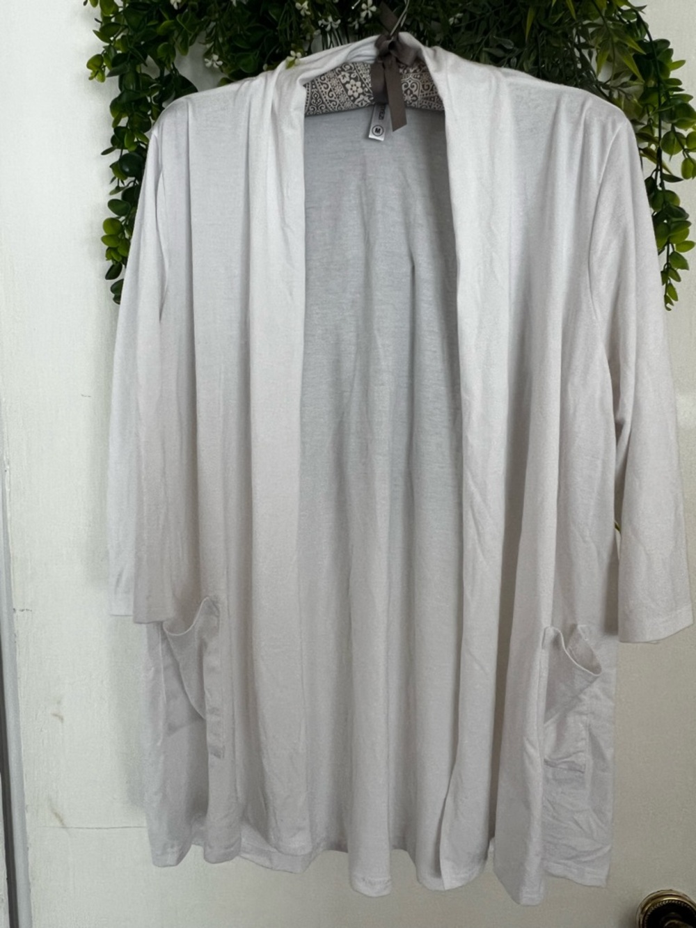 White Open Front Cardigan with Pockets